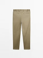 Cotton blend tapered fit trousers