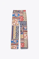 PATCHWORK PRINT WIDE LEG PANTS