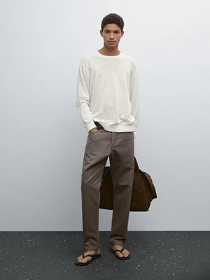 Lightweight relaxed fit denim-effect trousers