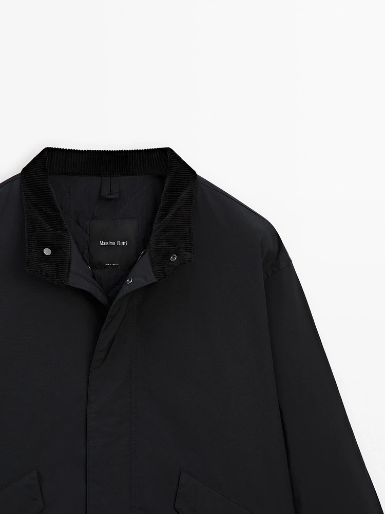Parka courte avec col en velours côtelé