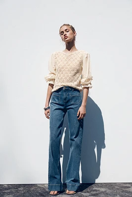 PULL EN MAILLE POINTELLE MANCHES MATIÈRES VARIÉES