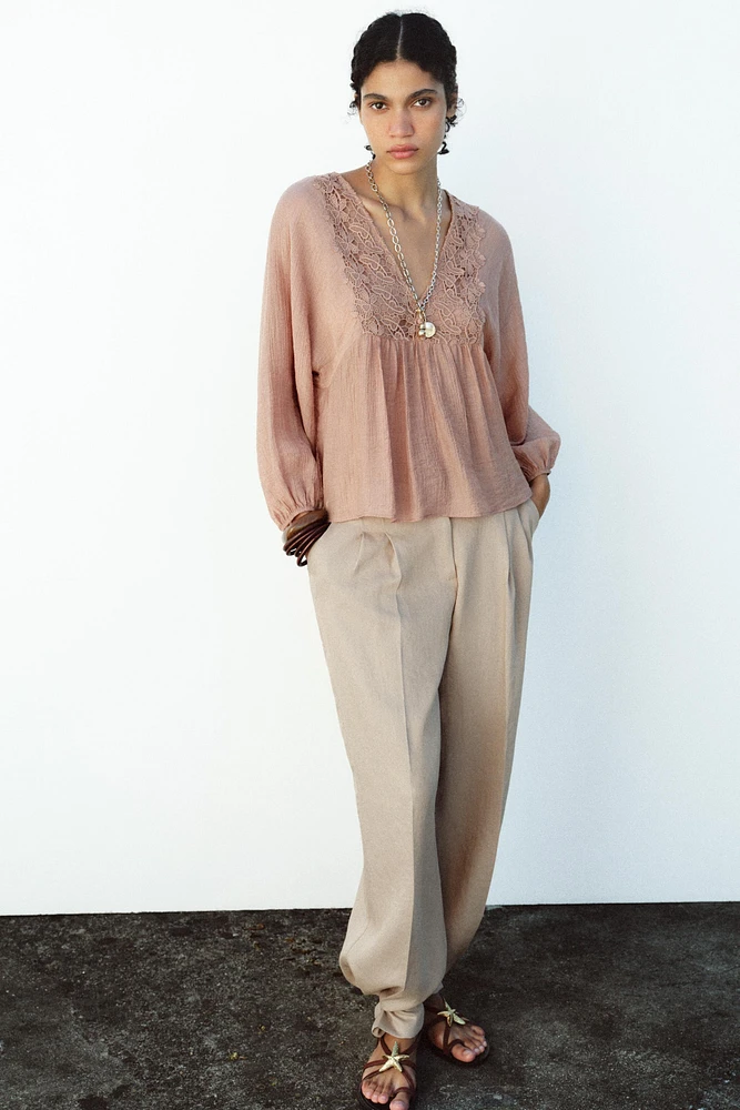 TEXTURED CROCHET BLOUSE
