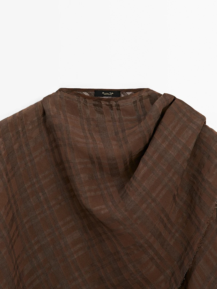 Check linen blend cape