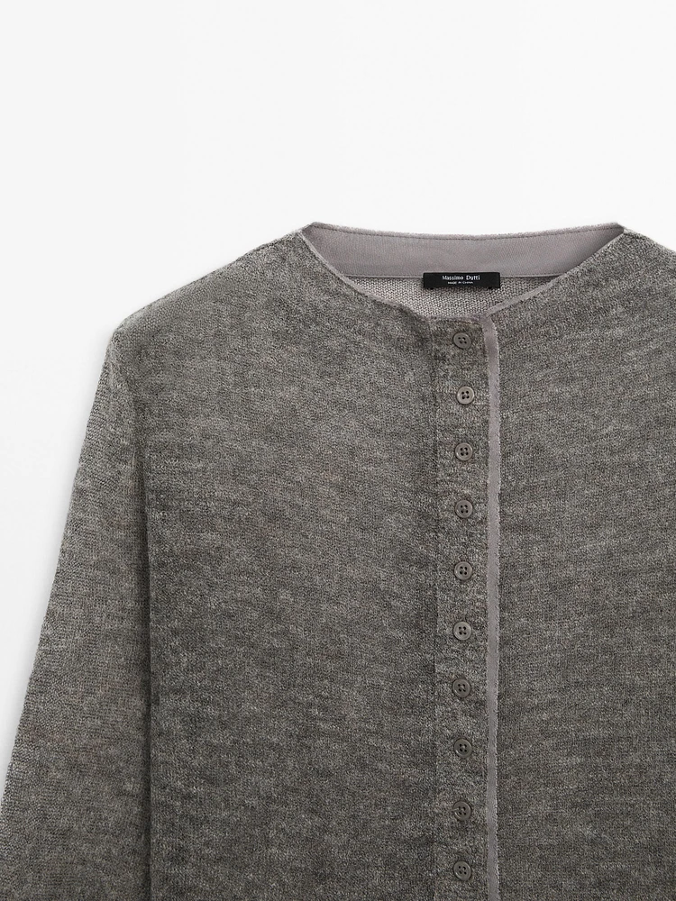 Short wool blend matching cardigan