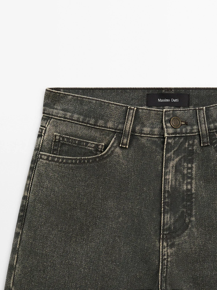 Pantalon wide coated denim look en coton