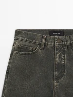 Pantalon wide coated denim look en coton