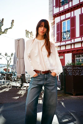RUFFLED LACE INSERT BLOUSE