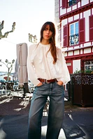 RUFFLED LACE INSERT BLOUSE