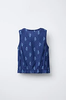 LINEN BLEND BOW PRINT TOP