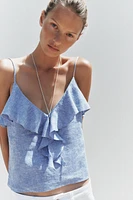 LINEN RUFFLED STRAPPY TOP