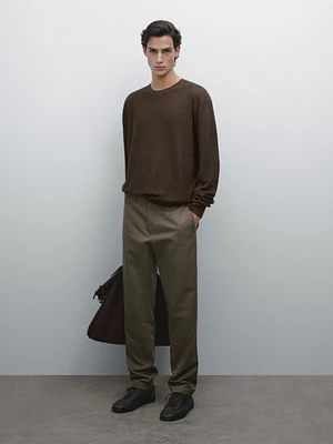 Cotton blend tapered fit trousers
