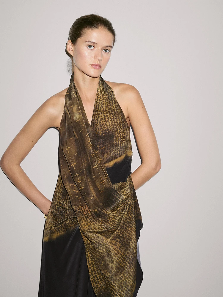 Robe midi imprimée à encolure américaine