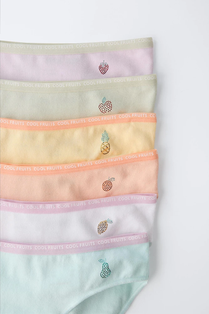 AGES 6-14/ SIX-PACK OF SPARKLY FRUIT PRINT BRIEFS