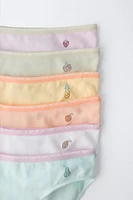 AGES 6-14/ SIX-PACK OF SPARKLY FRUIT PRINT BRIEFS
