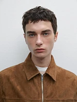 Suede leather zip-up jacket