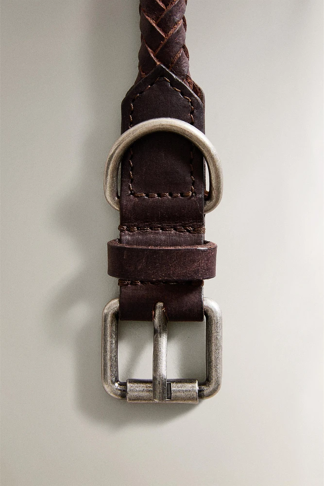 COLLIER CUIR TRESSE CHIENS