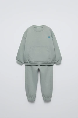 EMBROIDERED SWEATSHIRT AND JOGGERS MATCHING SET