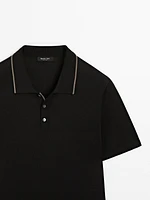 Knit polo shirt with coloured collar detail