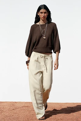 WIDE LEG LINEN PANTS WITH BELT