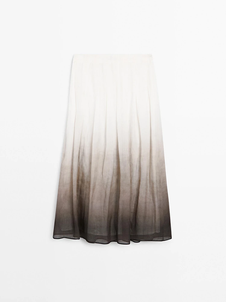Ombré print box pleat midi skirt