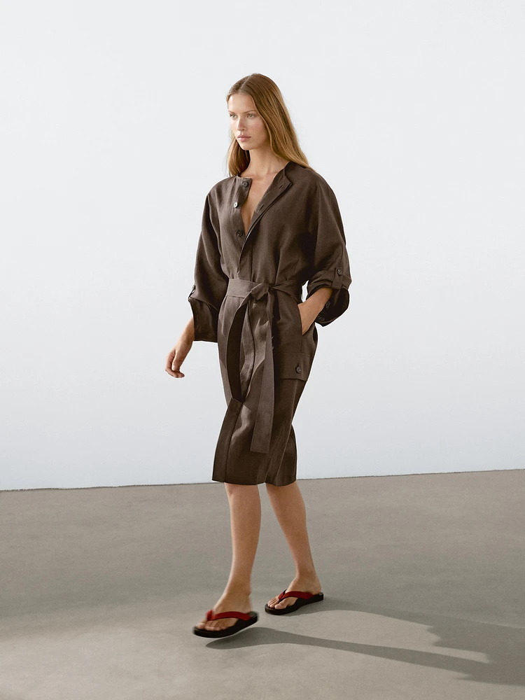100% linen shirt dress