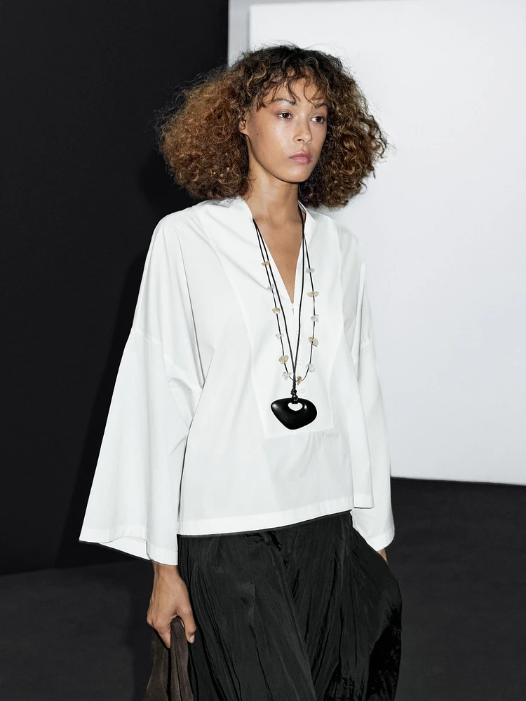 Chemisier plastron boutonné 100 % coton