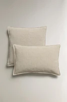 LINEN THROW PILLOW COVER WITH BACKSTITCHING