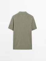 Ribbed knit polo collar sweater