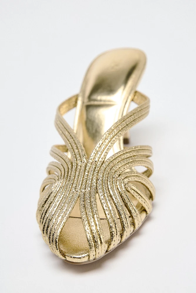 METALLIC EFFECT STILETTO HEEL SANDALS