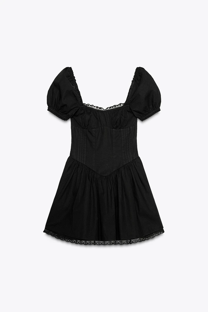 SHORT POPLIN LACE DRESS
