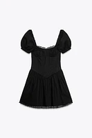 SHORT POPLIN LACE DRESS