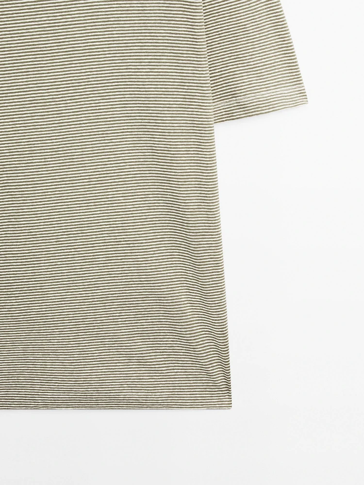 Striped linen and cotton T-shirt