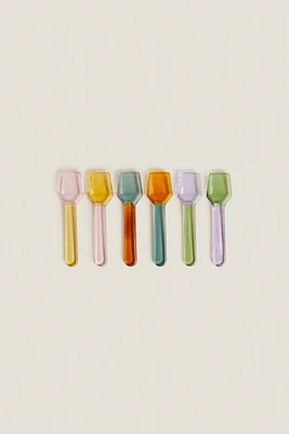 PACK OF MULTICOLORED BOROSILICATE GLASS ICE CREAM SPOONS (PACK OF 6)