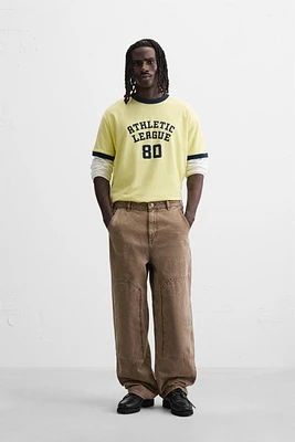 T-SHIRT CÔTELÉ CONTRASTE TEXTE