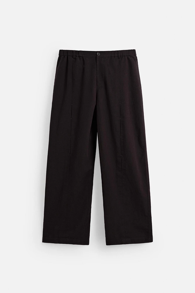 PANTALON EN COTON ET LIN À PLIS