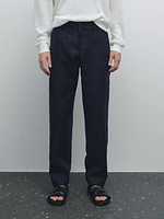 Pantalon regular fit 100 % lin