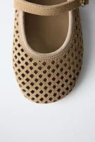 OPENWORK LEATHER BALLET FLATS