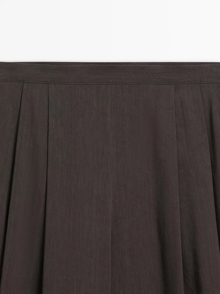 Pantalon plissé en lin mélangé