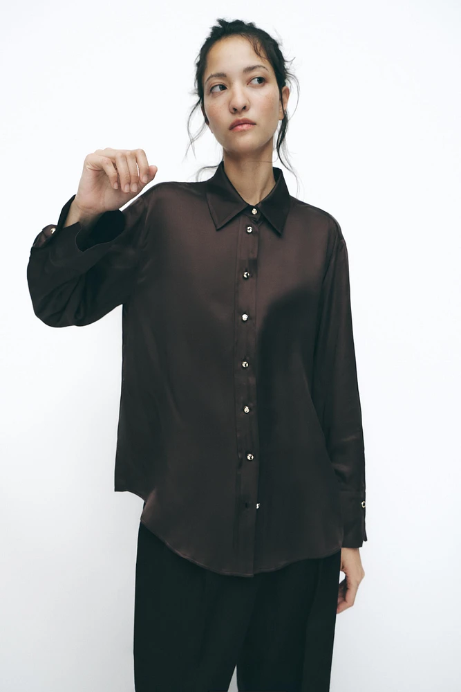 GOLD BUTTON SATIN EFFECT SHIRT