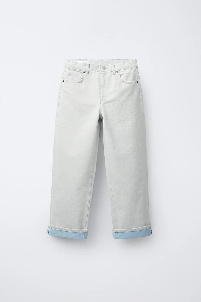 CUFFED WIDE LEG DENIM PANTS