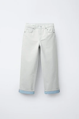 CUFFED WIDE LEG DENIM PANTS