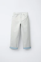 CUFFED WIDE LEG DENIM PANTS