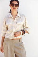 METALLIC THREAD STRIPED CROP TOP