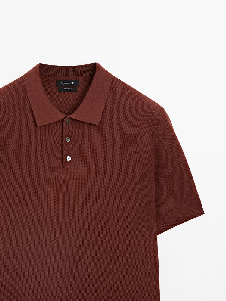 100% cotton textured knit polo shirt