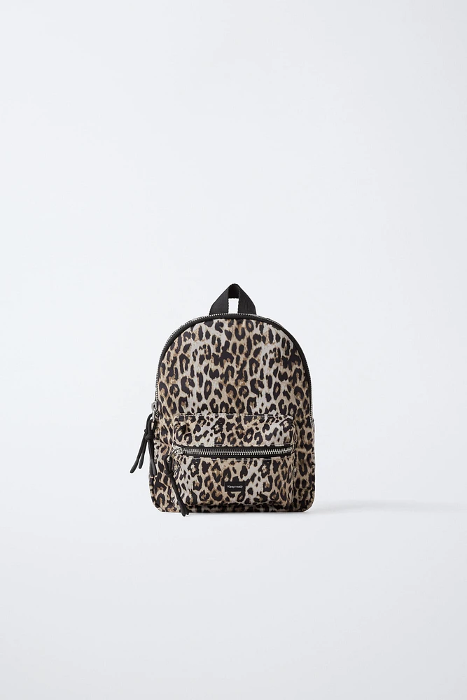 ANIMAL PRINT NYLON MINI BACKPACK
