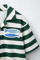 STRIPED TOWEL TEXTURE BOWLING SHIRT