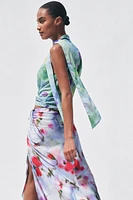 PRINTED SATIN EFFECT MIDI SKIRT