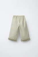 RUFFLED POPLIN PANTS
