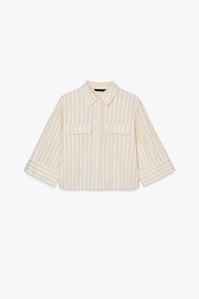 METALLIC THREAD STRIPED CROP TOP