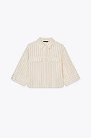 METALLIC THREAD STRIPED CROP TOP